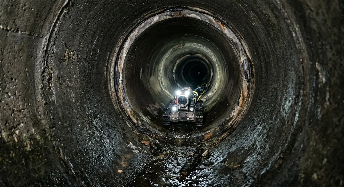 Robotic sewer camera inspecting pipe interior for Drain Snake Service in Hesperia